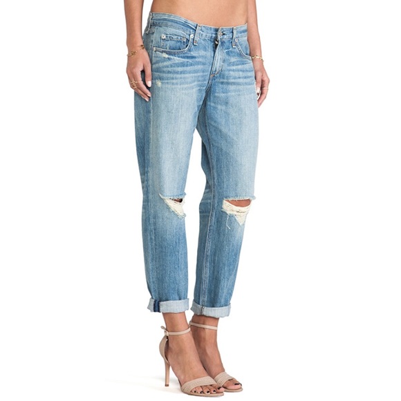 Rag and Bone Boyfriend Jeans in Moss with Holes - Picture 7 of 8